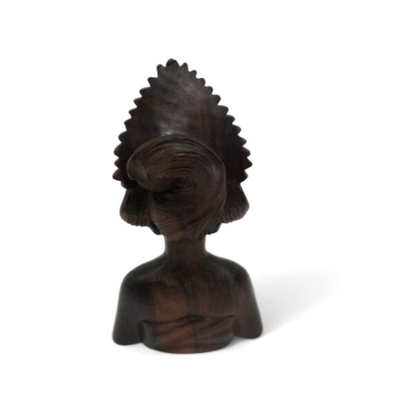 Female Wooden BUST Balinese Wooden With Floral Headdress from BALI 5" - Picture 7 of 10